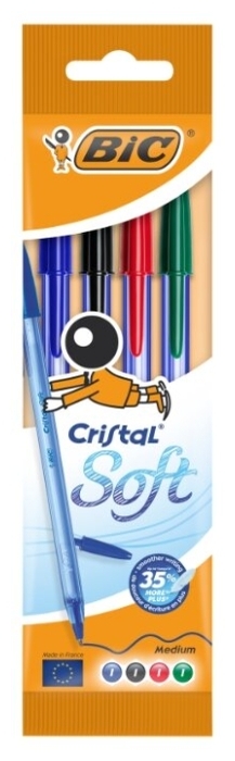 

Набор шариковых ручек BIC CRISTAL SOFT 918530, синий/черный/красный/зеленый, 4шт., пластик, колпачок, блистер (918530), 918530
