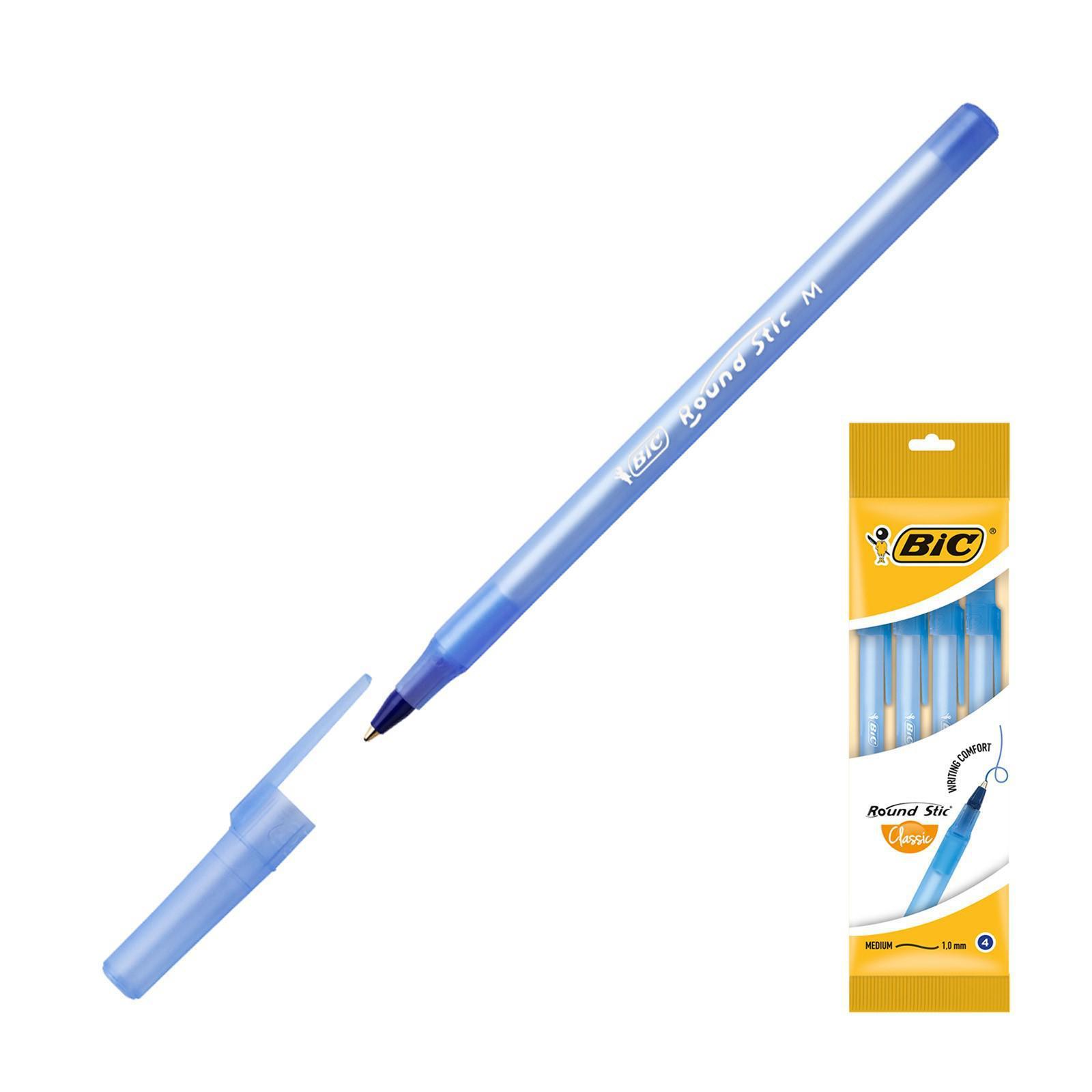 

Набор ручек BIC ROUND STIC 944176, синий, 4шт., пластик, колпачок, блистер (944176), 944176