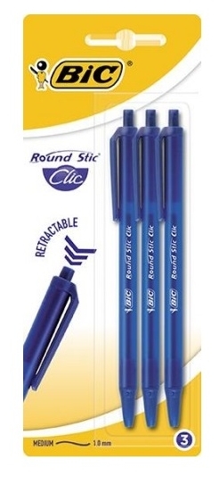 

Набор шариковых ручек автомат BIC ROUND STIC CLIC 926374, синий, 3шт., пластик, блистер (926374), 926374