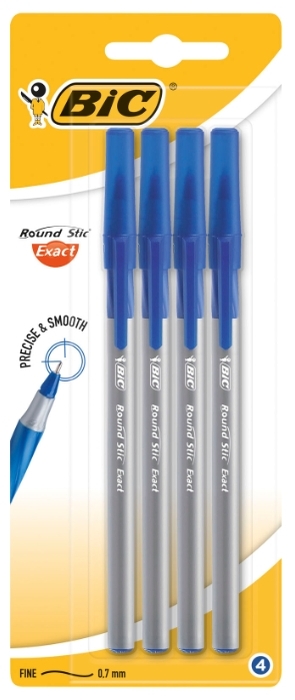 

Набор шариковых ручек BIC ROUND STIC EXACT 932857, синий, 4шт., пластик, колпачок, блистер (932857), 932857