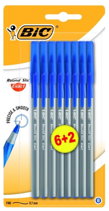 

Набор шариковых ручек BIC ROUND STIC EXACT 932862, синий, 8шт., прорезиненный, колпачок, блистер (932862), 932862
