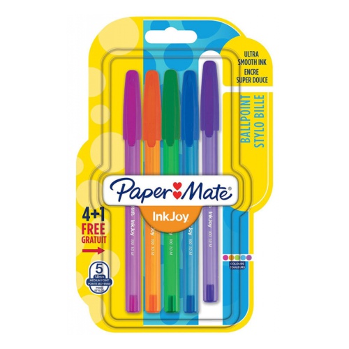 

Набор шариковых ручек Paper Mate INKJOY 100, разноцветный, 5шт., пластик, колпачок, блистер (1956726), INKJOY 100