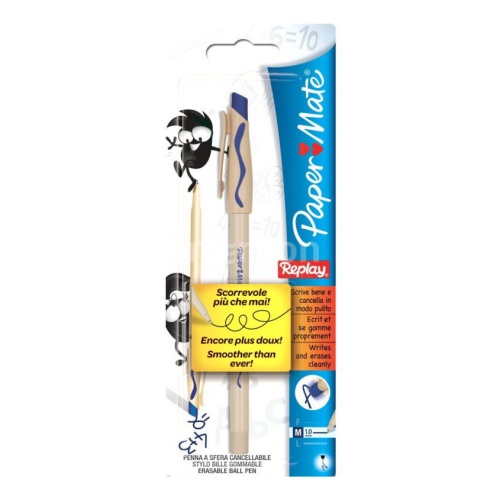 

Ручка шариковая Paper Mate REPLAY MEDIUM, синий, пластик, колпачок, блистер (2032257/PS0300760), REPLAY MEDIUM
