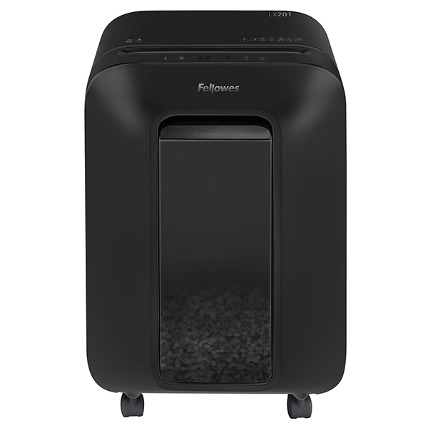 

Шредер FELLOWES PowerShred LX201, секретность P-5, фрагменты - 2 мм x 1.2 см, объем 22 л, кол-во листов до 12 шт., скрепки, скобы, карты, черный (FS-50500), LX201