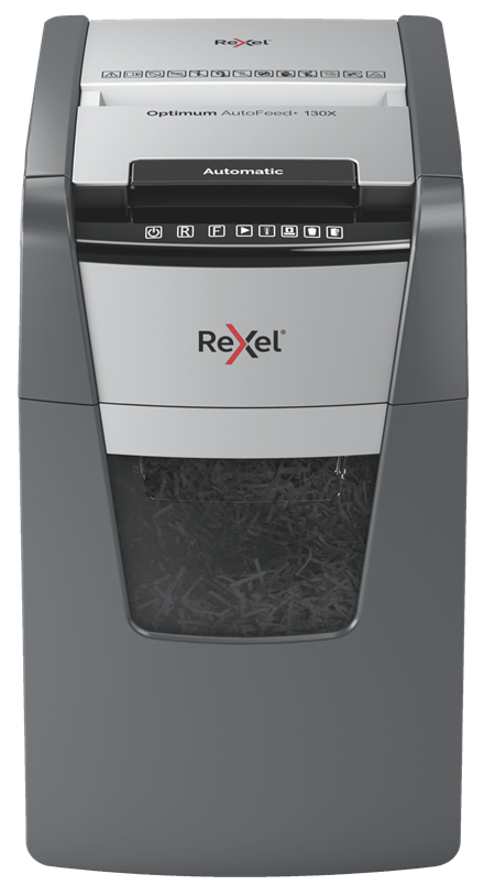 

Шредер Rexel Optimum AutoFeed+ 130X, секретность P-4, фрагменты - 4 мм x 2.8 см, объем 44 л, кол-во листов до 130 шт., скрепки, скобы, карты, серый/серебристый (2020130XEU), 130X