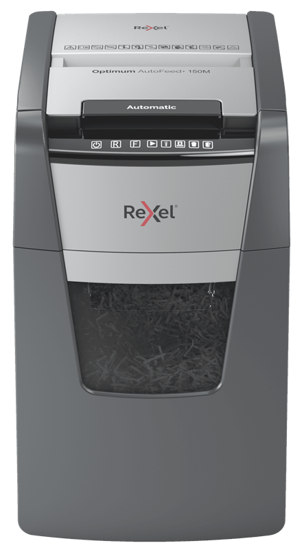 

Шредер Rexel Optimum AutoFeed+ 150M, секретность P-5, фрагменты - 2 мм x 1.5 см, объем 44 л, кол-во листов до 150 шт., скрепки, скобы, карты, серый/серебристый (2020150MEU), 150M