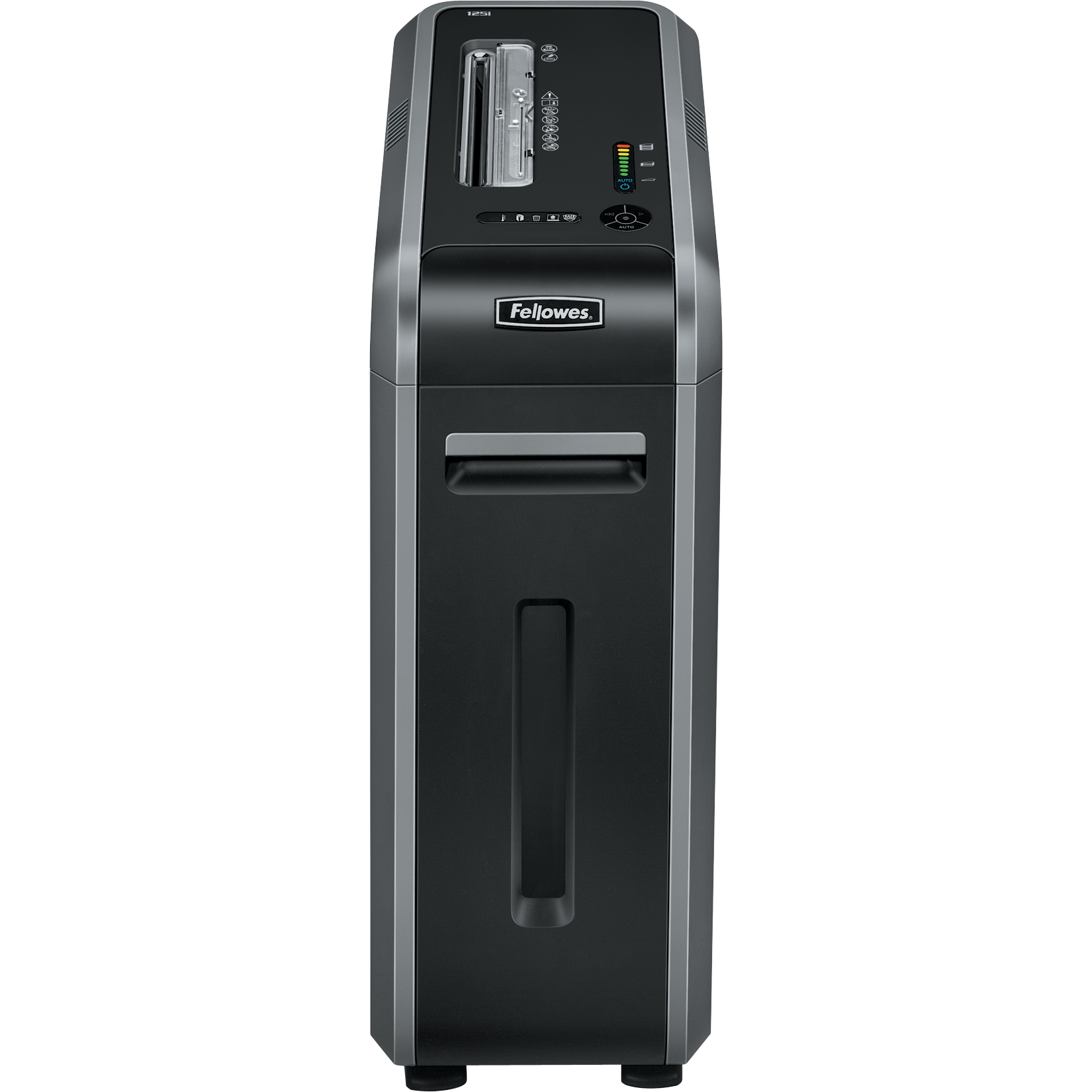 

Шредер FELLOWES PowerShred 125i, секретность P-2, полосы - 5.8мм, 53л, 18 листов, скрепки, скобы, карты, CD, черный (FS-46130), 125i