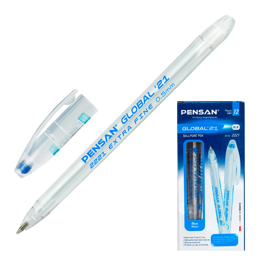 

Ручка шариковая Pensan GLOBAL, синий, пластик, колпачок, блистер (2221-1BLUE), GLOBAL