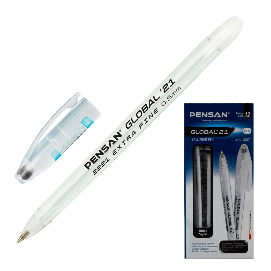 

Ручка шариковая Pensan GLOBAL, черный, пластик, колпачок, блистер (2221-2BLACK), GLOBAL