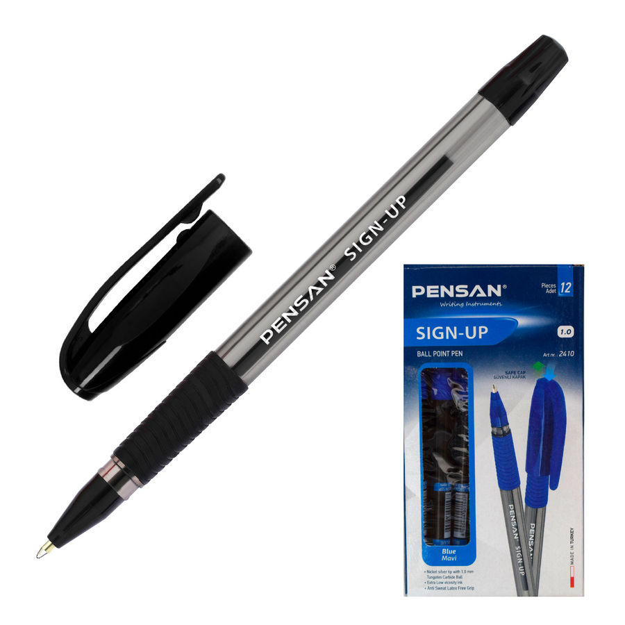 

Ручка шариковая Pensan SIGN-UP, черный, пластик, колпачок, пластик (2410/12BLACK), SIGN-UP
