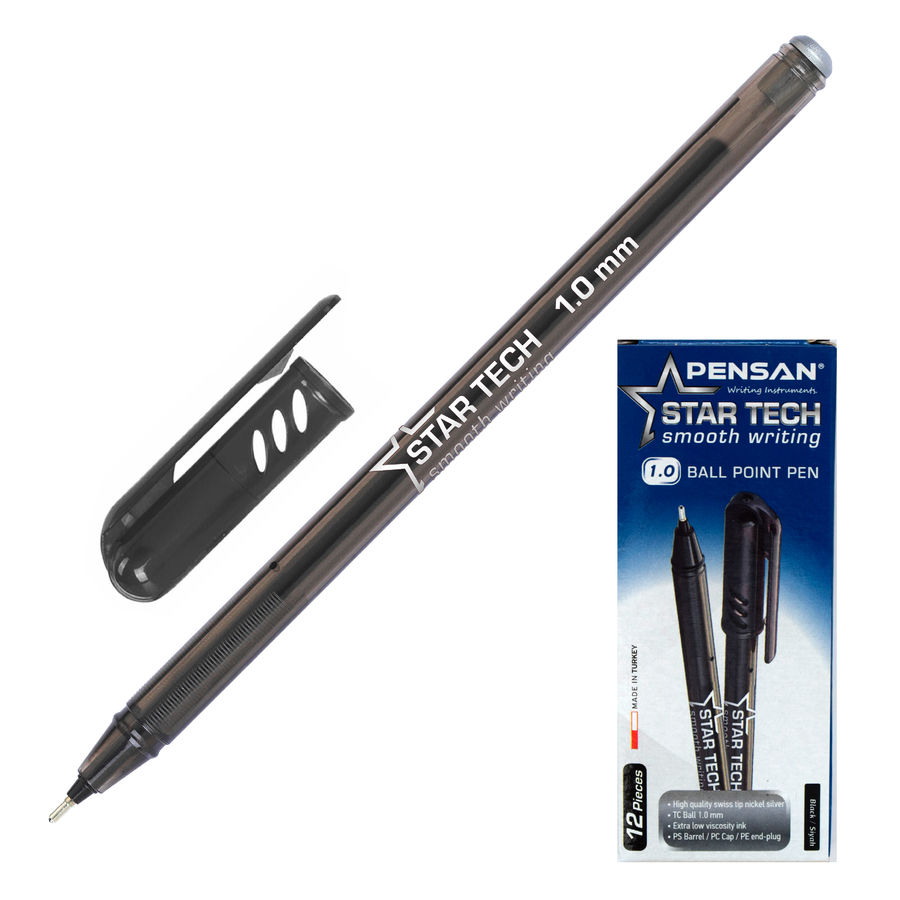 

Ручка шариковая Pensan STAR TECH, черный, пластик, колпачок, коробка (2260/12BLACK), STAR TECH