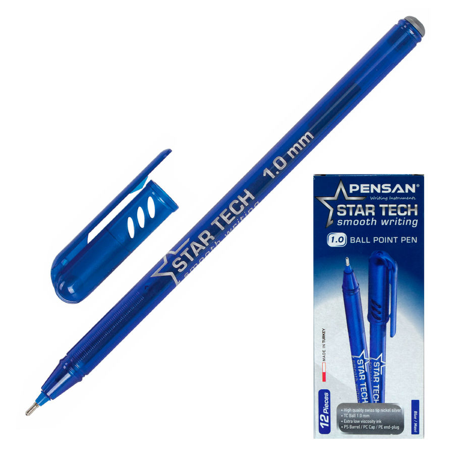 Ручка шариковая Pensan STAR TECH, синий, пластик, колпачок, коробка (2260/12BLUE)