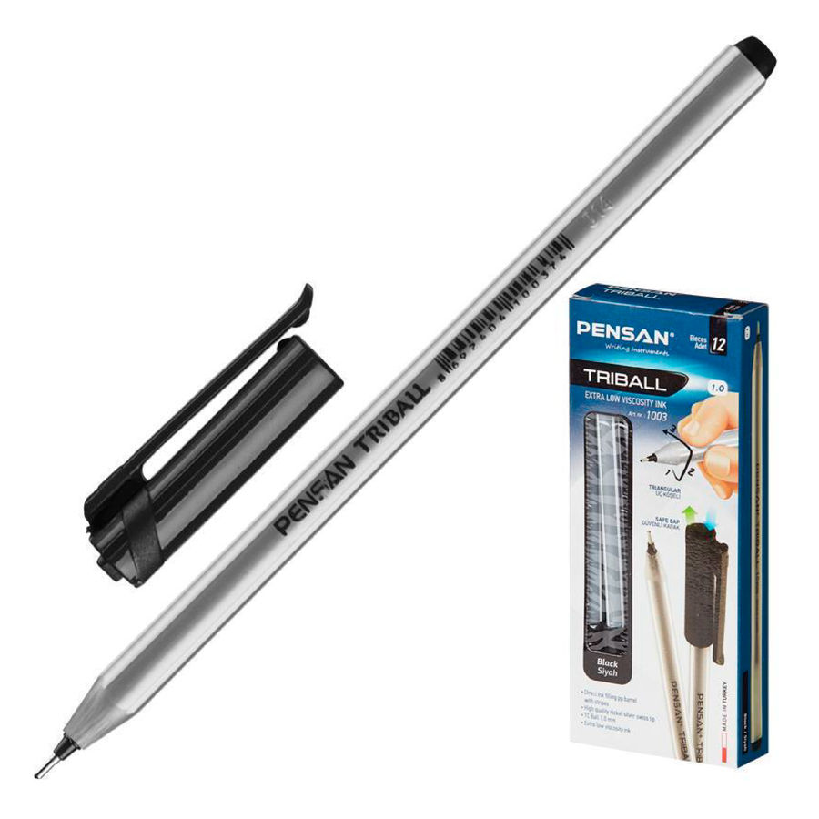 

Ручка шариковая Pensan TRIBALL, черный, пластик, колпачок, коробка (1003BLACK), TRIBALL