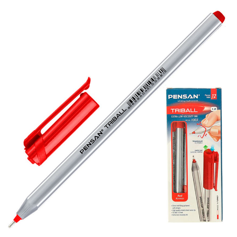 

Ручка шариковая Pensan TRIBALL, красный, пластик, колпачок, коробка (1003RED), TRIBALL