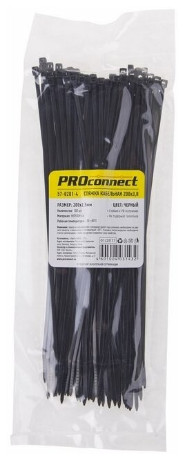 Стяжка PROconnect 57-0201-4, 2.5мм x 200мм, 100шт., черный (16124739)