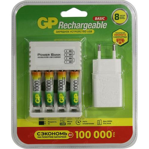 

Зарядное устройство для аккумуляторов GP GP100AAAHC/CPBA-2CR4, AA/AAA Ni-MH, 4x1000 mAh, белый (4670042085943), GP100AAAHC/CPBA-2CR4