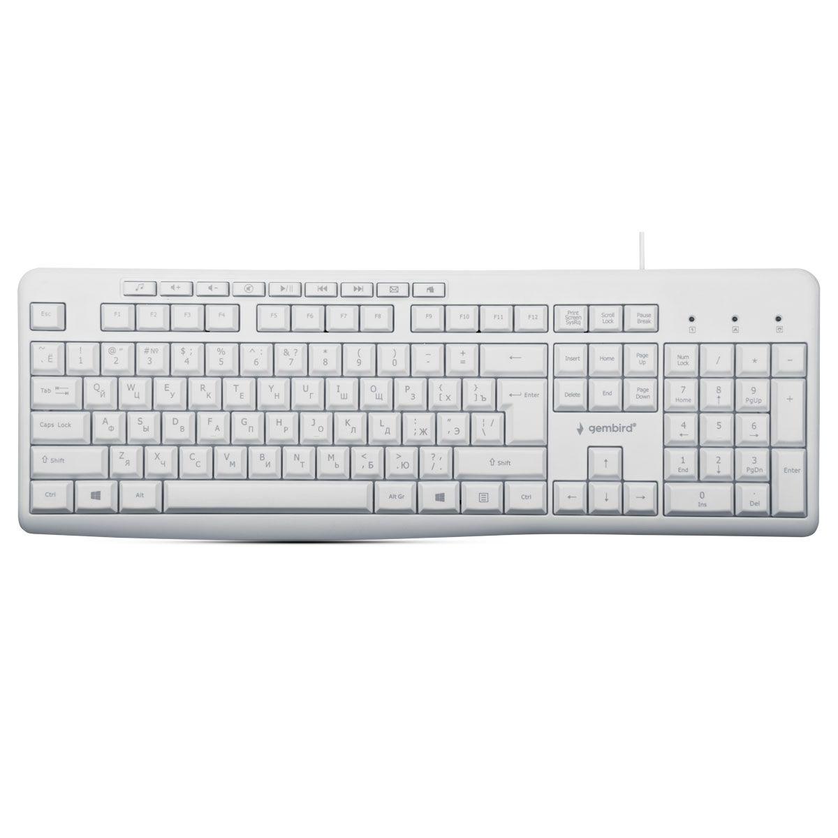 

Клавиатура проводная Gembird KB-8430M, мембранная, USB, белый (KB-8430M), KB-8430M