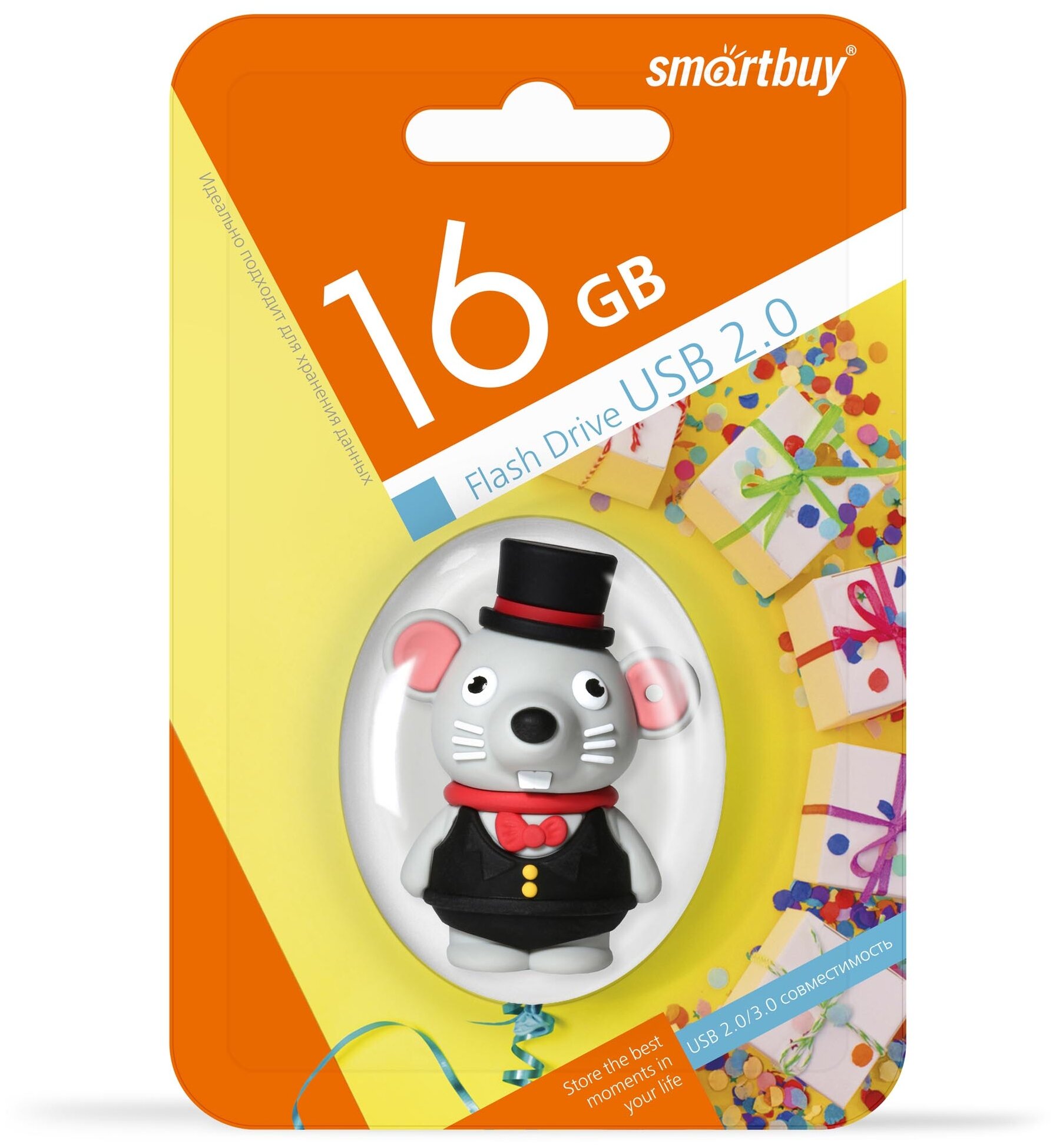 

Флешка 16Gb USB 2.0 SmartBuy Mouse, серый/черный (SB16GBMouseW), Mouse