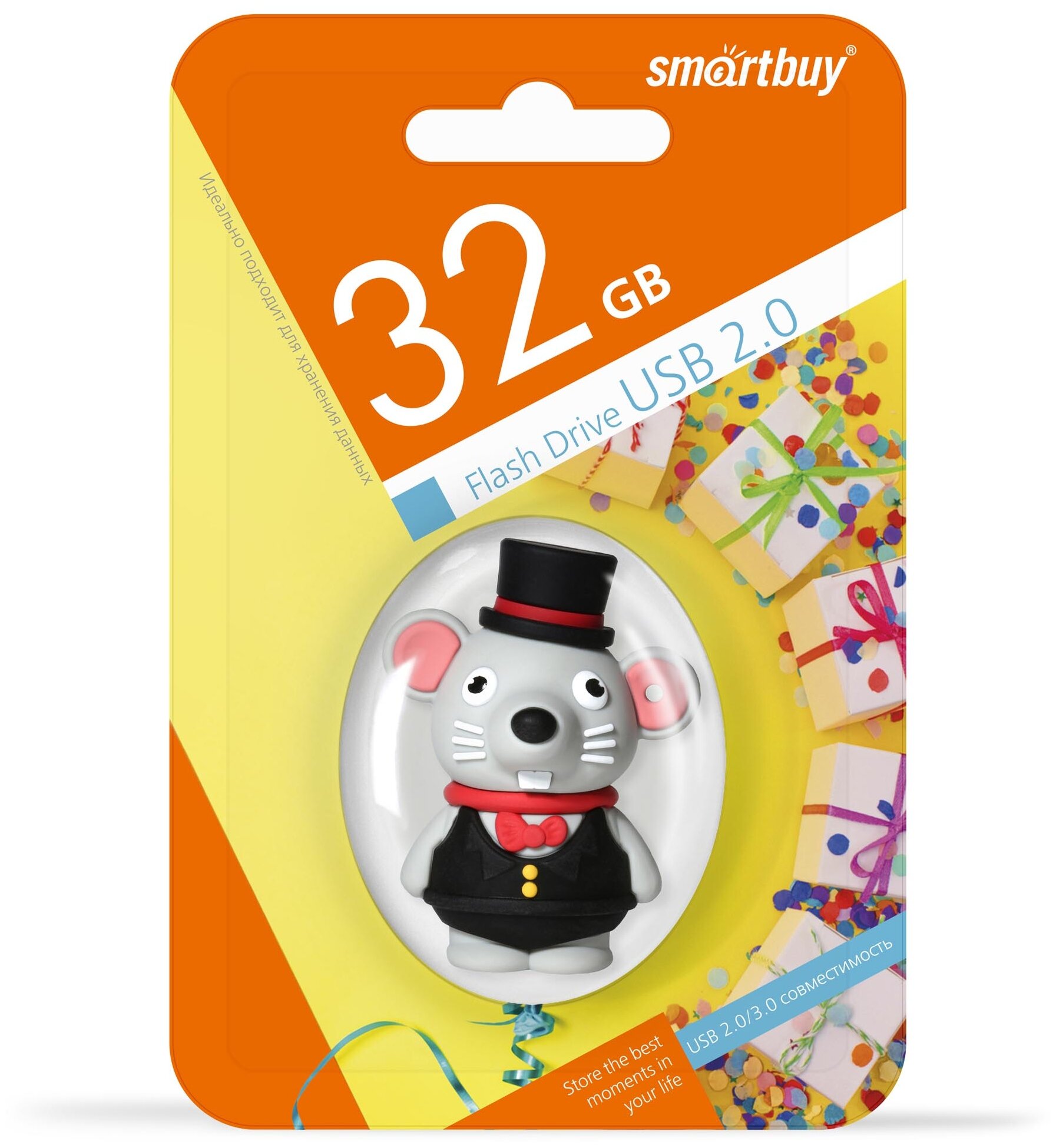

Флешка 32Gb USB 2.0 SmartBuy Mouse, серый/черный (SB32GBMouseW), Mouse