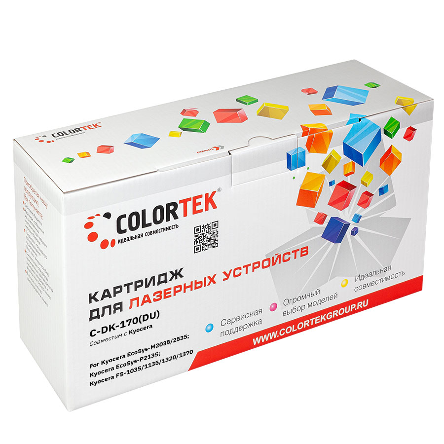 

Драм-картридж (фотобарабан) лазерный Colortek CT-DK-170 (DK-170/302LZ93060/302LZ93061), черный, 100000 страниц, совместимый, для Kyocera ECoSYs-M2035/P2135/M2535/FS-1035/FS-1135/FS-1320/FS-1370, без чипа, CT-DK-170