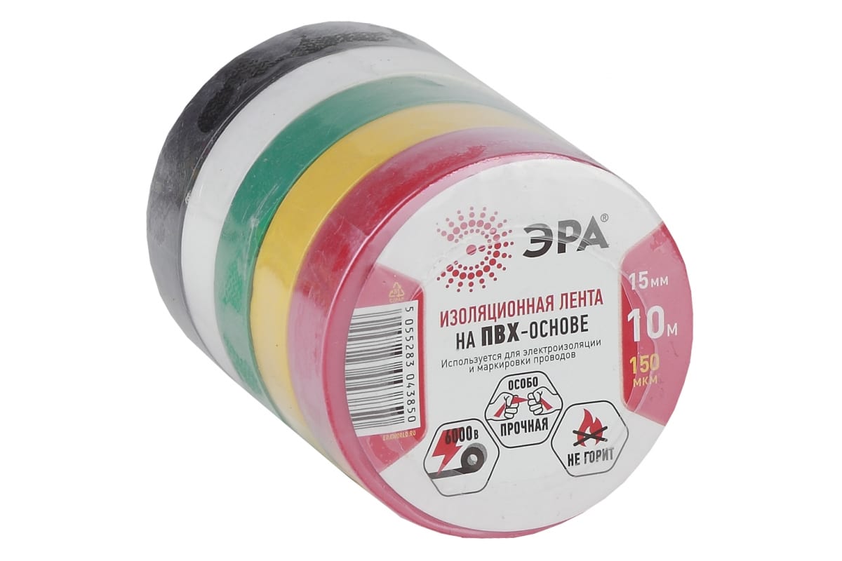 

Изолента ПВХ C0038781, 150 мкм/1.5 см/10 м, мультиколор, 5 шт., ЭРА (C0038781), C0038781