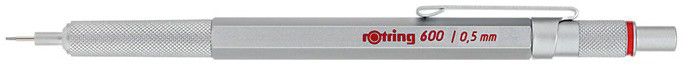 

Карандаш механический 0.5мм, с ластиком, металл, серебристый, Rotring Rotring 600 (1904445), Rotring 600