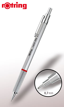 

Карандаш механический 0.7мм, с ластиком, металл, серебристый, Rotring RAPID PRO (1904256), RAPID PRO
