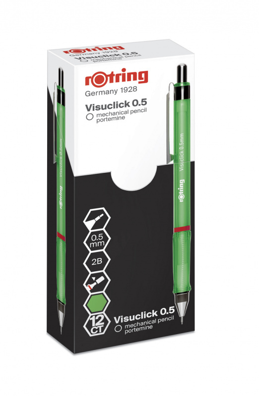 

Карандаш механический 0.5мм HB, металл/пластик, зеленый, Rotring VISUCLICK (2089091), VISUCLICK