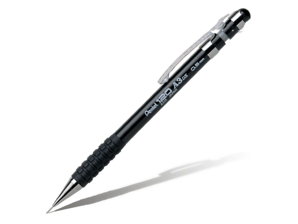 

Карандаш механический 0.5мм HB, с ластиком, коробка, черный, PENTEL 120 A3 (A315-A), 120 A3