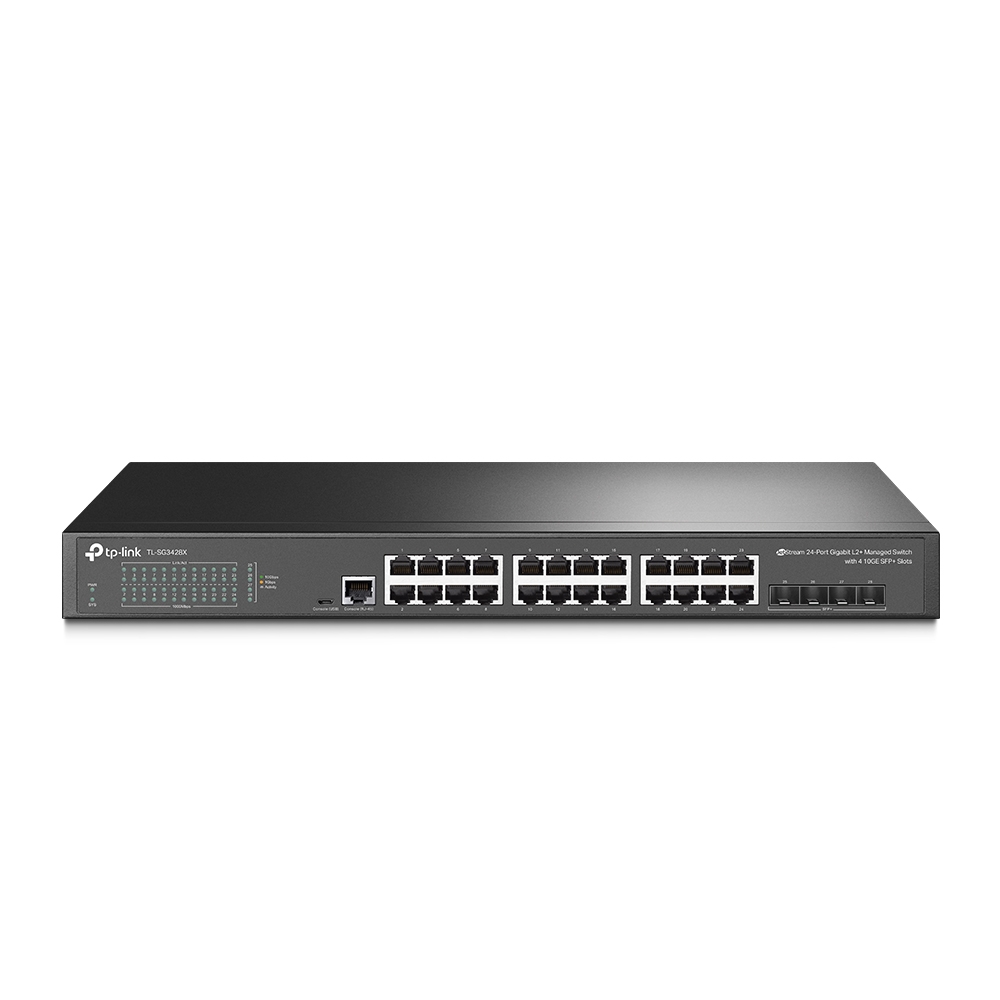 Коммутатор TP-Link SG3428X, управляемый, кол-во портов: 24x1 Гбит/с SFP+ 4x10 Гбит/с, установка в стойку (TL-SG3428X)