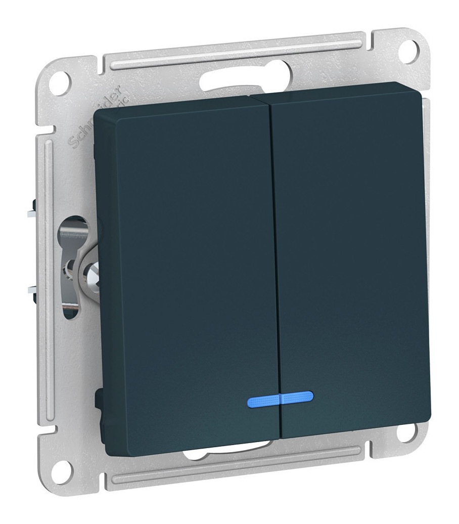 

Выключатель Schneider Electric AtlasDesign, 2кл., индикатор/подсветка, скрытый монтаж, механизм с накладкой без рамки, изумруд (ATN000853), 0