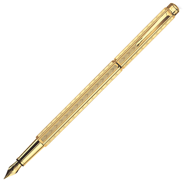 Ручка перьевая CARANDACHE Ecridor Chevron gilded, 1, Латунь, позолота, колпачок, подарочная упаковка (958.198)