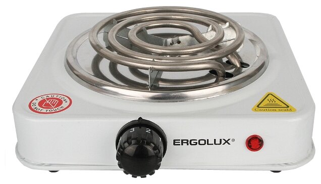 Плита компактная электрическая Ergolux ELX-EP01-C01, эмалированная, 1000Вт, конфорок - 1шт., белый (13436)