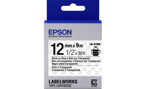 

Кассета с лентой Epson LK-4TBN, 1.2 см x 9 м, черный на прозрачном, оригинальная (C53S654012), LK-4TBN