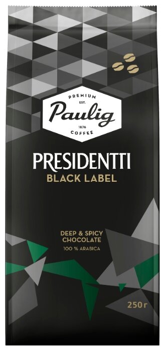 

Кофе в зернах Paulig Presidentti Black Label 250г, темная обжарка, 100% арабика (16751), Presidentti Black Label