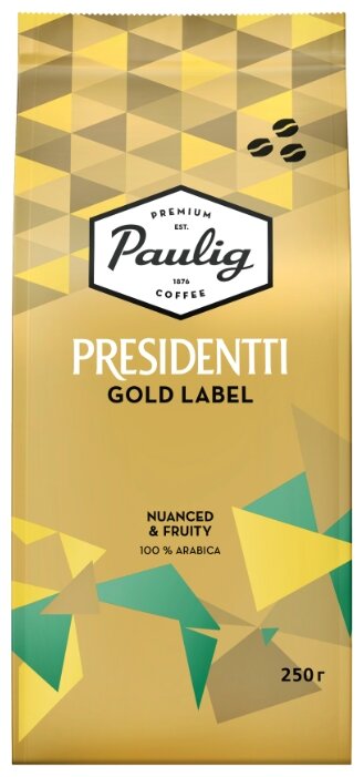 Кофе в зернах Paulig Presidentti Gold Label 250г, светлая обжарка, 100% арабика (16750)