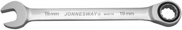 

Ключ гаечный комбинированный 19x19 мм, CrV, трещотка, кованый, Jonnesway W45119 (48088), W45119