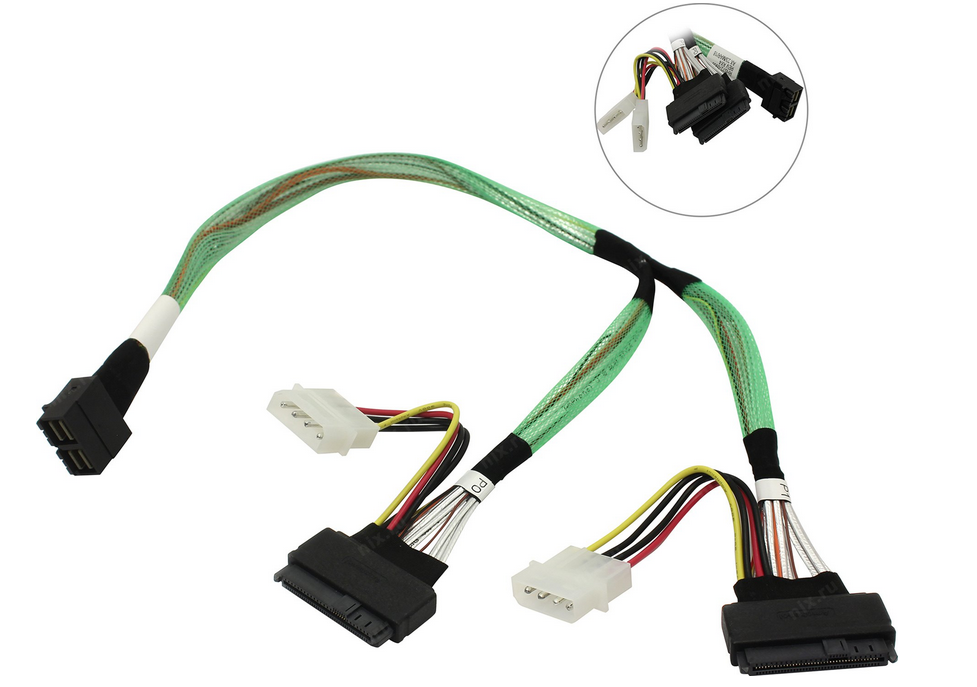 

Кабель-переходник Broadcom, SFF-8643 (mini SAS HD) - 2xSFF-8639 (U.2), 50см, черный/зеленый (05-50065-00)