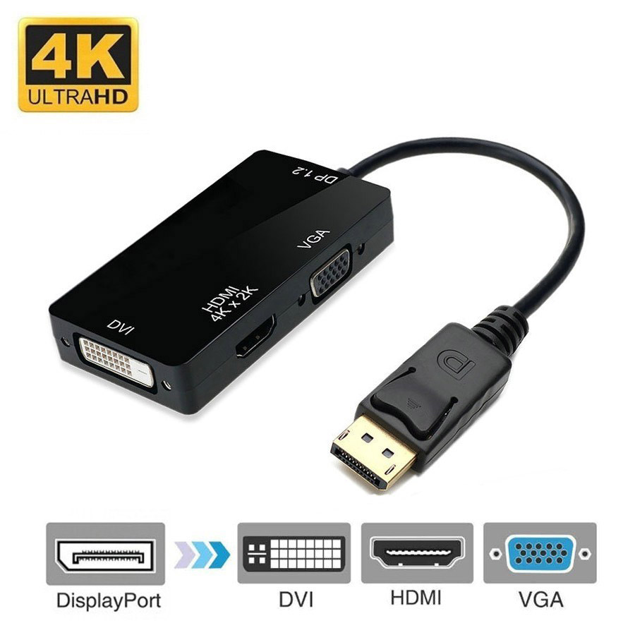 

Кабель-переходник (адаптер) DisplayPort(20M)-HDMI (F), VGA (F), DVI (F) 4K, 20см, черный ORIENT C340 (30986), C340