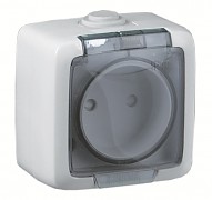 

Розетка HEGEL ALFA IP44, открытый монтаж, однопостовая, со шторками, с крышкой, 16A, в сборе, IP44, белый (РА16-202)