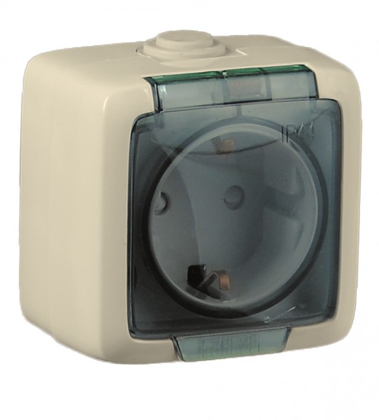 

Розетка HEGEL ALFA IP44, открытый монтаж, однопостовая, с з/к, со шторками, с крышкой, 16A, в сборе, IP44, слоновая кость (РА16-212-01)