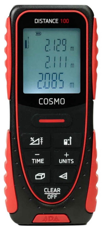 Дальномер лазерный, от 5 см, до 100 м, точность до 1.5 мм, ударопрочный, батарейки, ADA COSMO 100 (А00522)