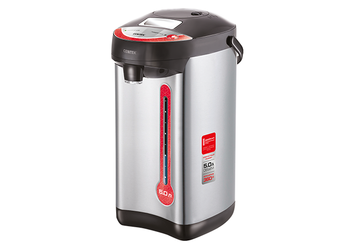 

Термопот Centek CT-0082 5л. 750Вт, скрытый нагревательный элемент, металл/пластик, серебристый/черный, CT-0082