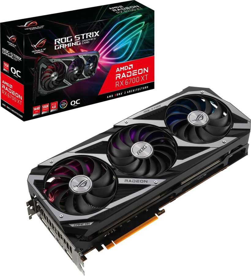 

Видеокарта ASUS AMD Radeon RX 6700 XT ROG STRIX GAMING, 12Gb GDDR6, 192 бит, PCI-E, HDMI, 3DP, Retail (ROG-STRIX-RX6700XT-O12G-GAMING), ROG STRIX GAMING