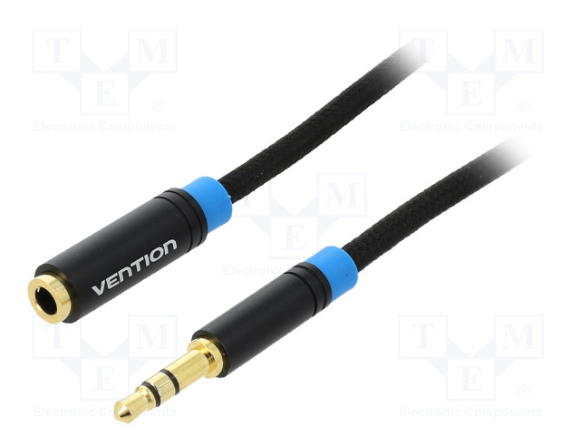 

Кабель Jack 3.5mm(M)-Jack 3.5mm(F),позолоченные разъемы, прямой, двойное экранирование, тканевая оплетка 50см, черный Vention (VAB-B06-B050-M)