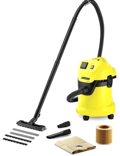 Строительный пылесос KARCHER WD 3 P, сетевой, 1000Вт, влажная, сухая уборка, объем пылесборника 17л, контейнер, мешок, диаметр шланга 35мм, длина шланга 2м, встроенная розетка, 5.7кг (1.629-880.0)