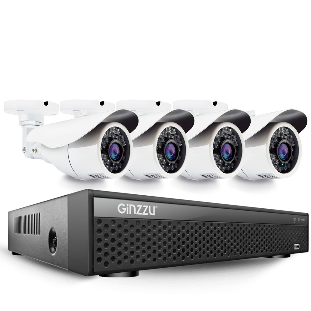 Комплект видеонаблюдения Ginzzu HK-842D, кол-во каналов 8, камер в комплекте: 4 (внутренние), 5 Мп, 3.6мм, ИК подсветка