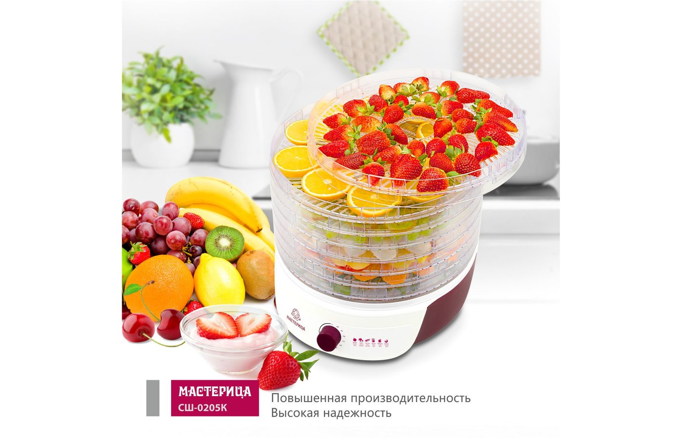 Сушилка для овощей и фруктов МАСТЕРИЦА СШ-0205К, 500 Вт, 35-70 °C
