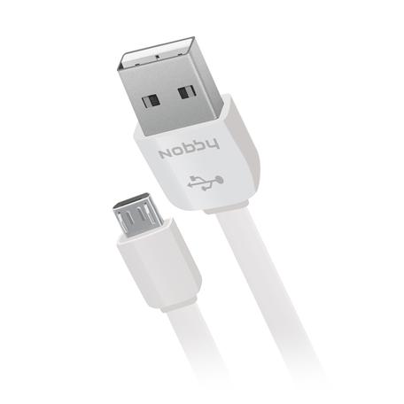 Кабель USB 2.0(Am)-Micro USB 2.0(Bm), плоский, 2.1A, 23см, белый Nobby Practic 008-001 (0204NB-008-001)
