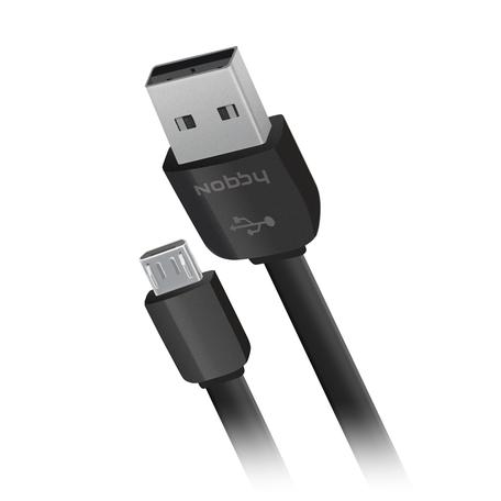 Кабель USB 2.0(Am)-Micro USB 2.0(Bm), плоский, 2.1A, 23см, черный Nobby Practic 008-001 (0204NB-008-001)